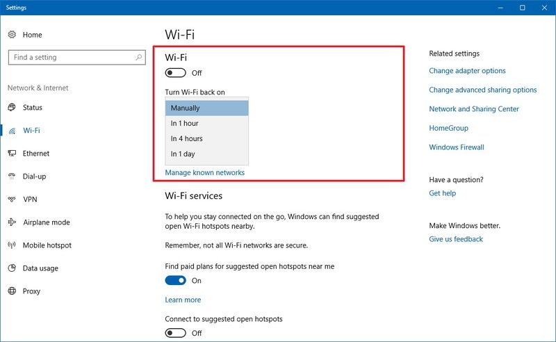 Manage wifi connection windows 10